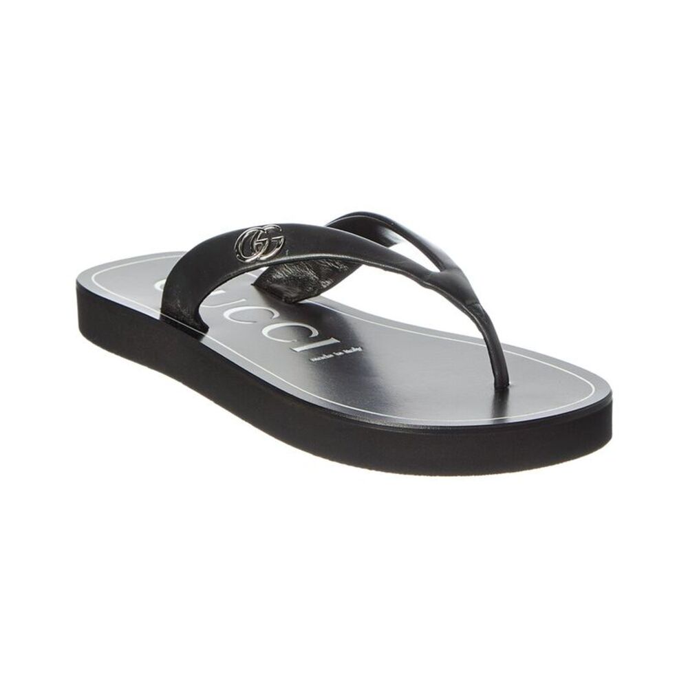 Gucci Double G Leather Sandal, Black